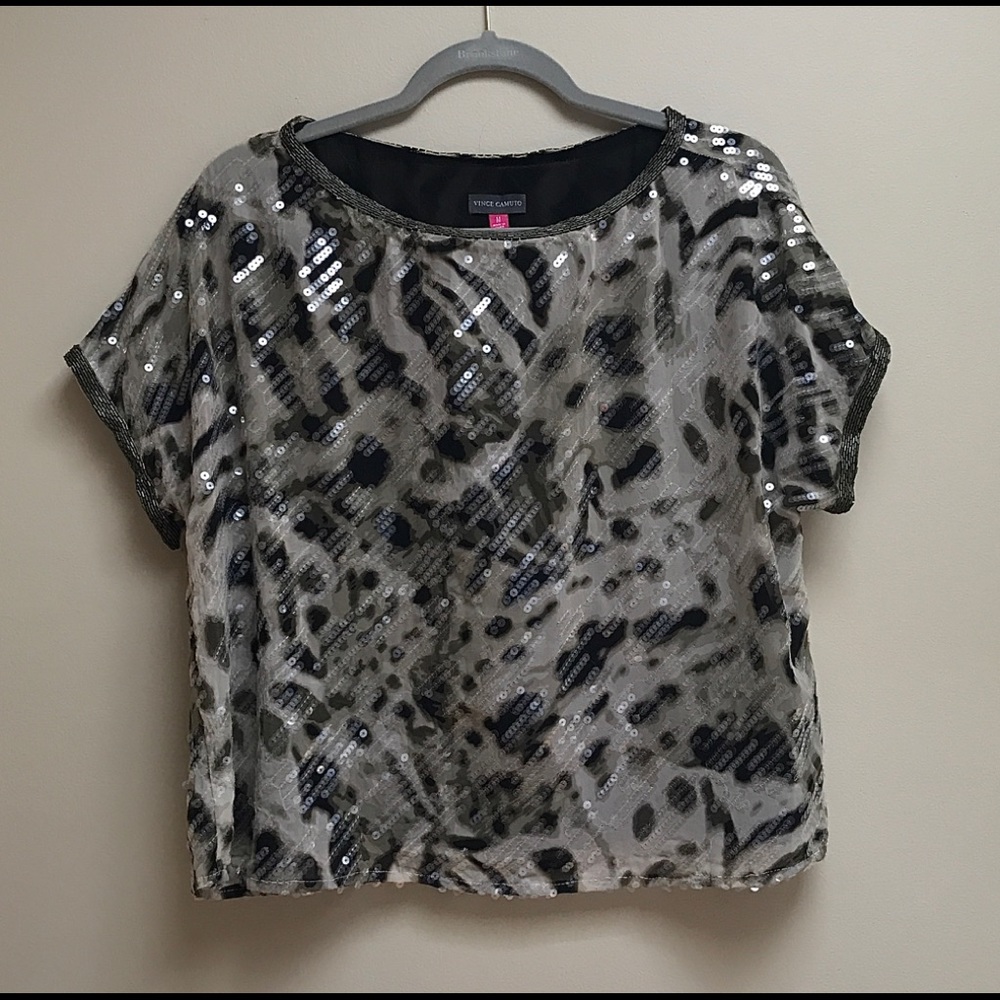 VINCE CAMUTO SEQUIN CAMOUFLAGE TOP